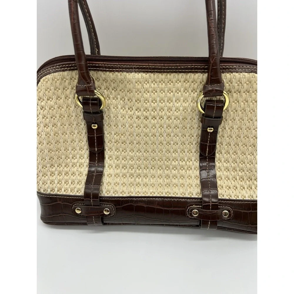 Carryland Handbag Purse Woven Straw Faux Leather‎